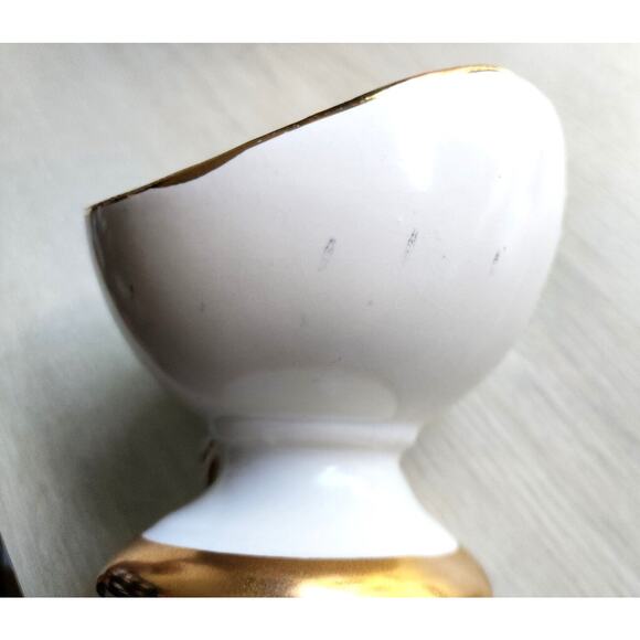 PLANTER/DECOR-23k GOLD TRIM-MCM-Cream & Gold-Small-Egg Shaped-Unique-Hand Paint - Picture 13 of 13